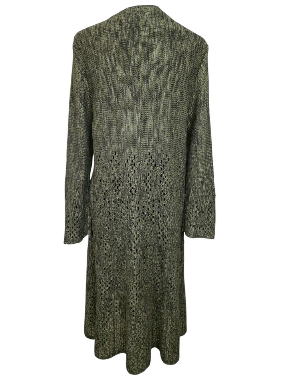 Forest Dark Green Open Knit Duster Cardigan Bell Sleeve XL Fairy Boho  Earthy - Picture 7 of 12